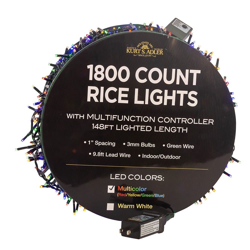 Kurt Adler AD1036M 148 ft. 1800-Light LED Rice Light Set, Multi Color