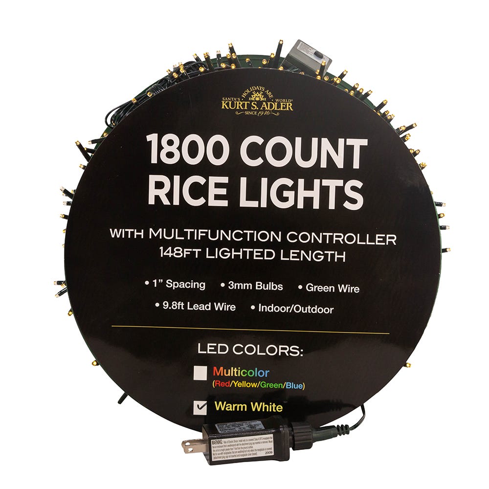 Kurt Adler AD1036WW 148 ft. 1800-Light LED Rice Light Set, Warm White