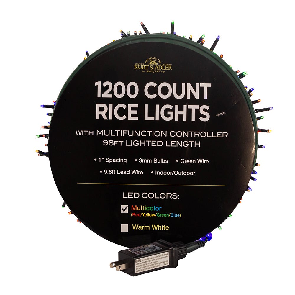 Kurt Adler AD1035M 98 ft. 1200-Light LED Rice Light Set, Multi Color