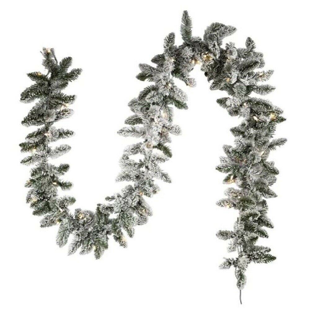 9 ft. Pre-Lit LED Snow Pine Garland, Warm White