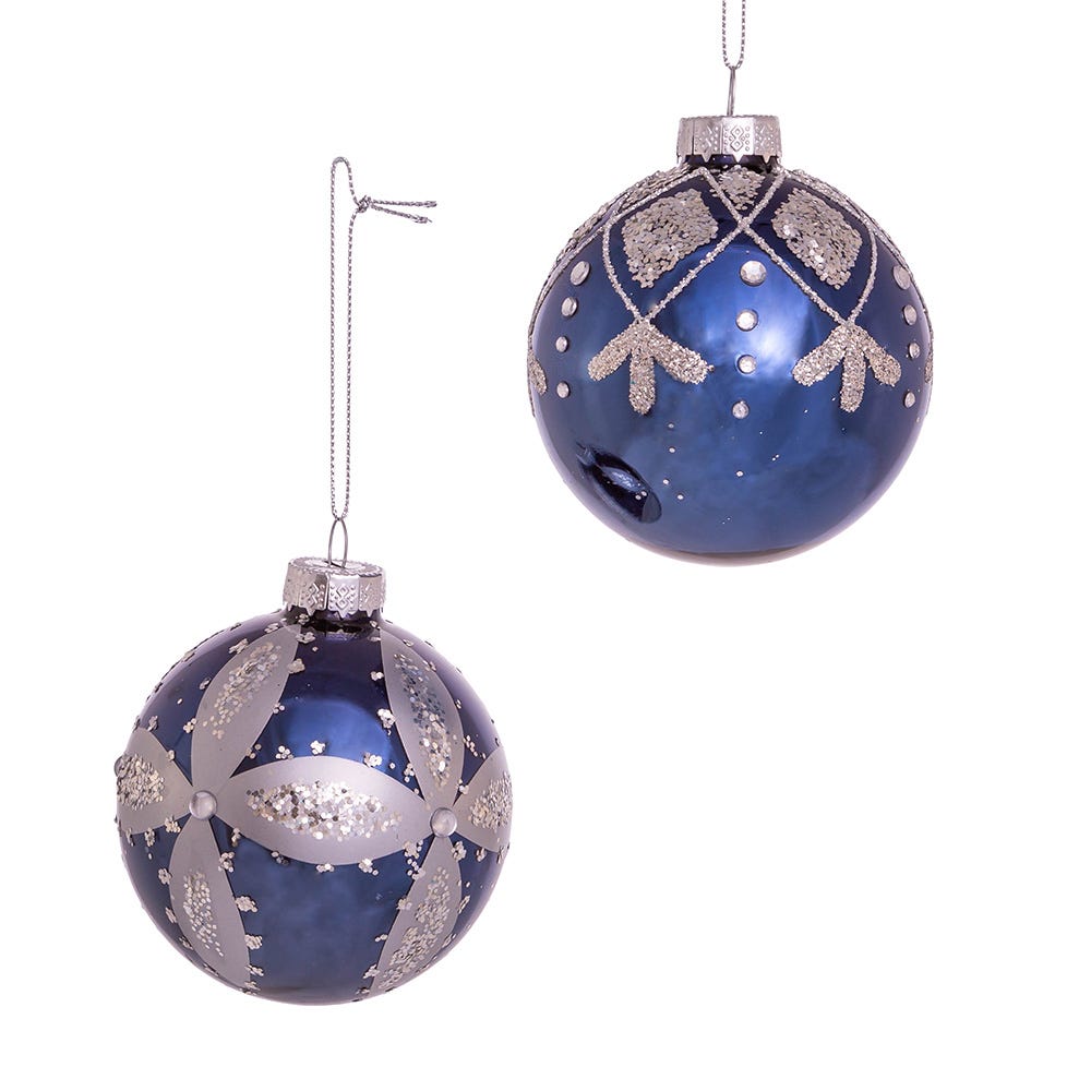 80 mm Glass Ball Ornaments, Navy Blue - 6 Piece -  SeasonSuprise, SE3034892