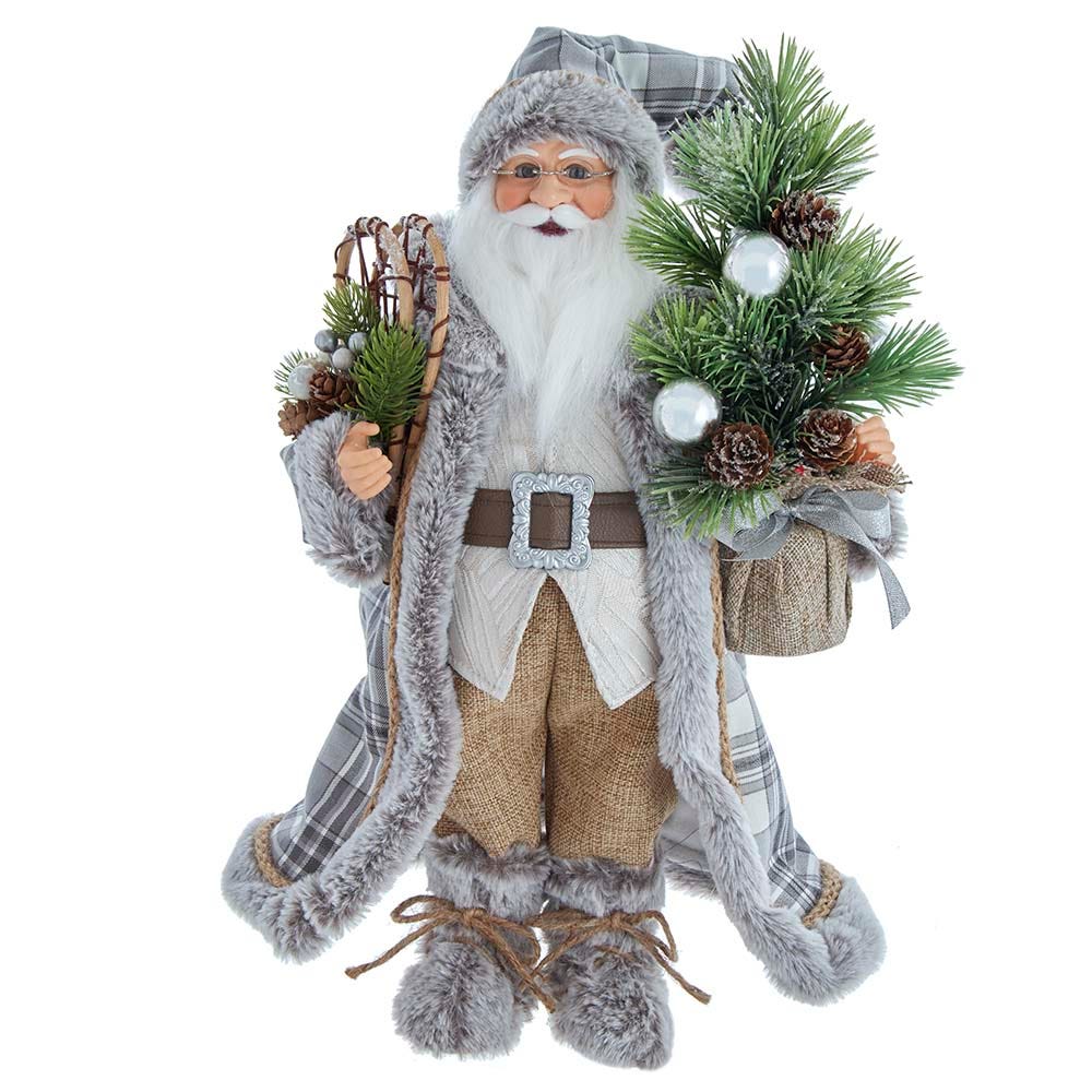 Picture of Kurt Adler KK0107 17 in. Natural Plaid Santa with Tree & Snowshoes