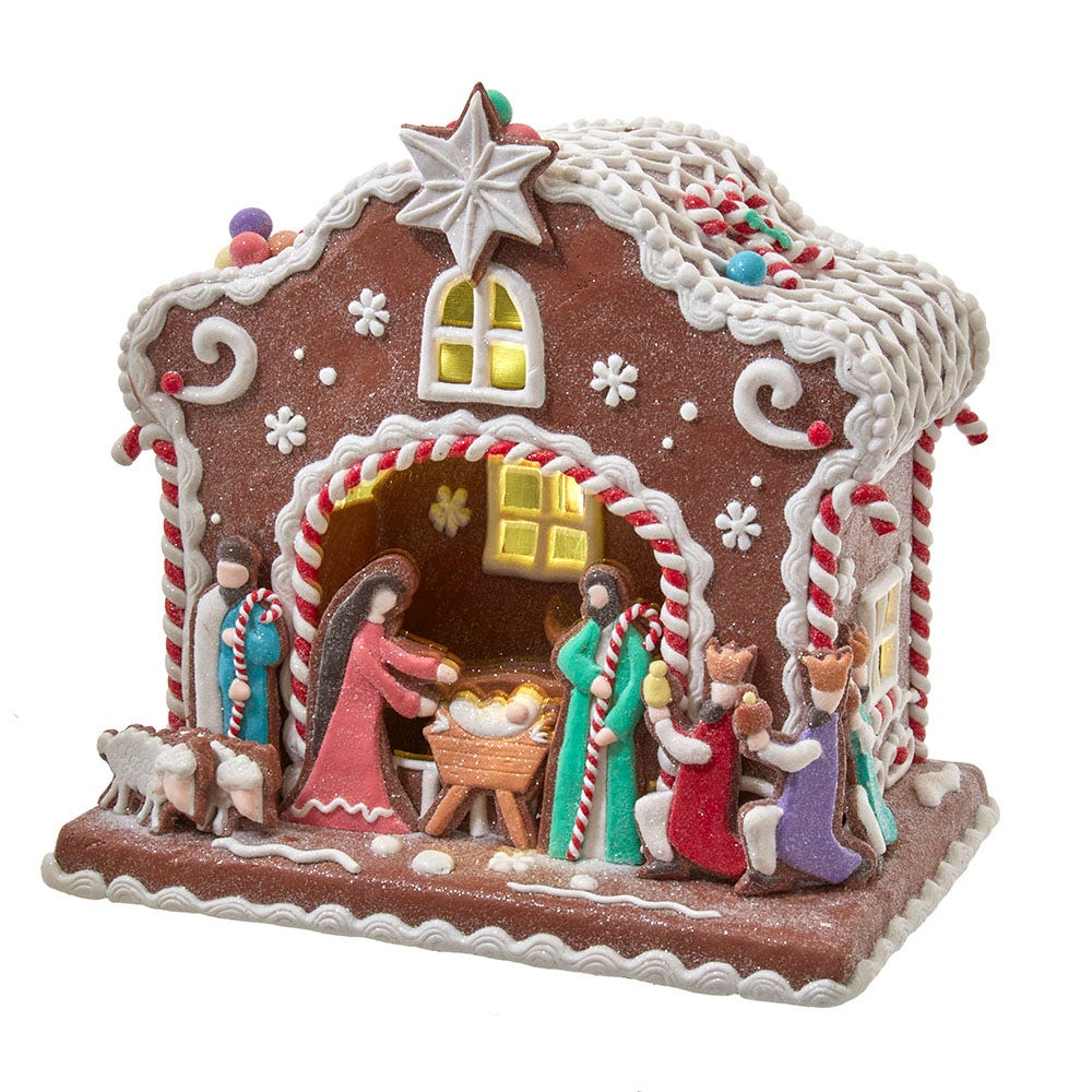 12.5 in. Battery-Operated Light Up Nativity Gingerbread House