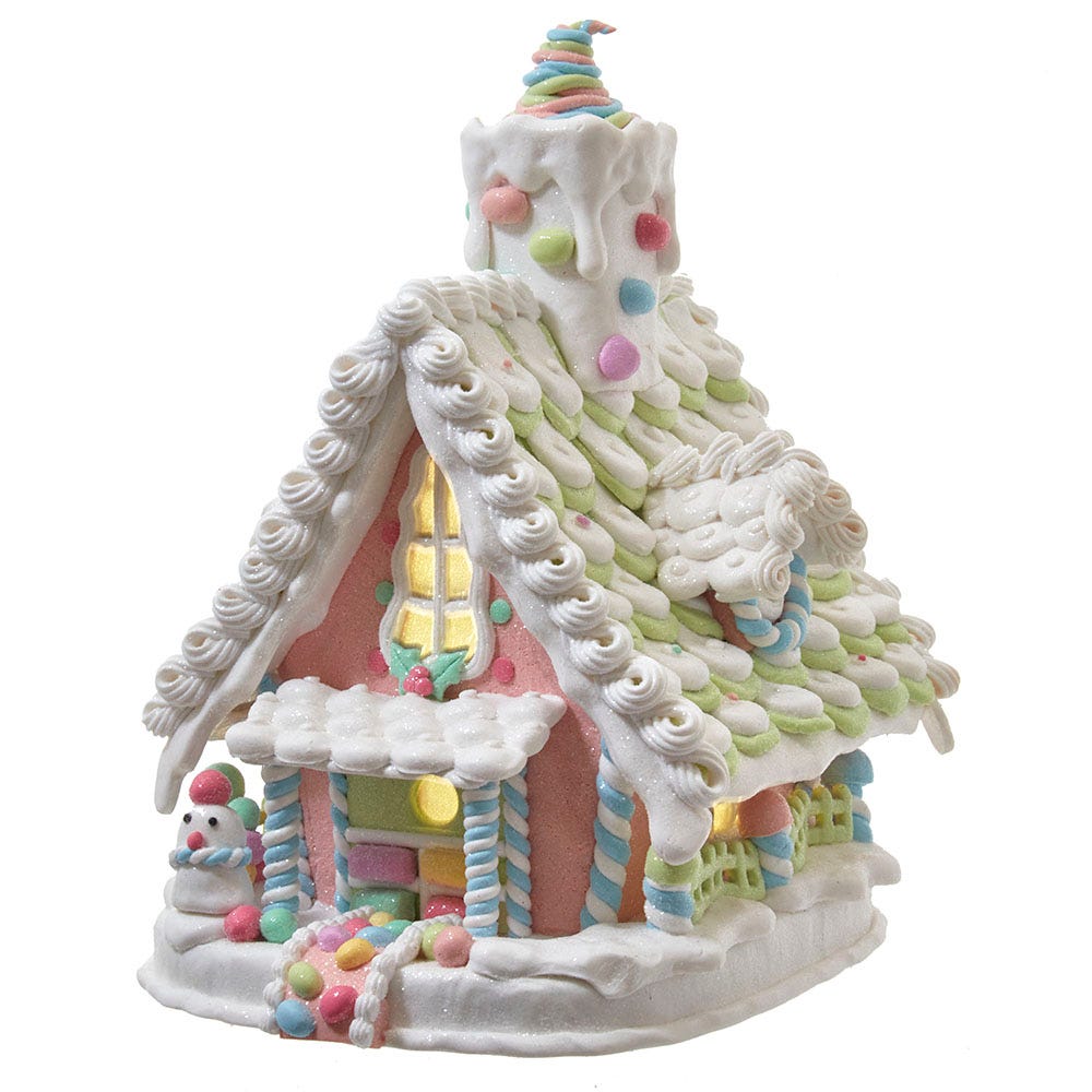 Kurt S. Adler JEL1104 12.5 in. Battery-Operated Light Up Pastel Gingerbread House, Multi Color