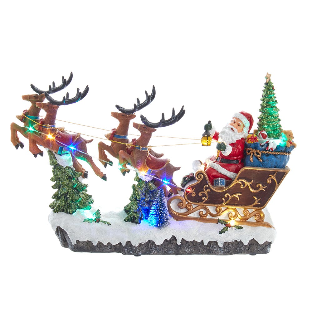 8.7 in. Battery-Operated LED Musical Santa & Sleigh Table