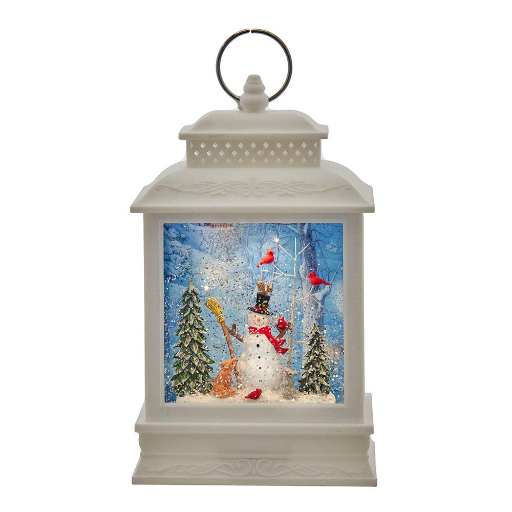 10.6 in. Battery-Operated LED Snowman Water Lantern