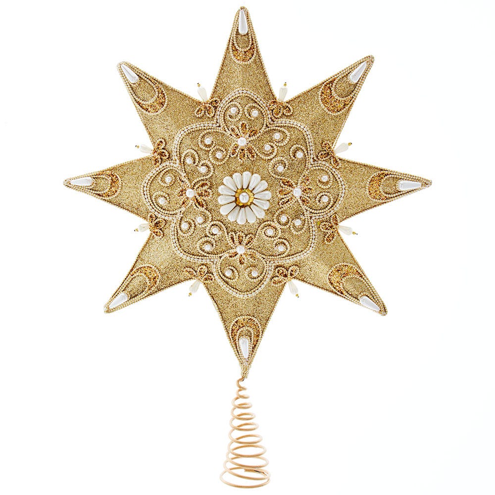 Picture of Kurt S. Adler S4434 16 in. Shimmer 8 Point Star Tree Topper&#44; Pearl & Gold