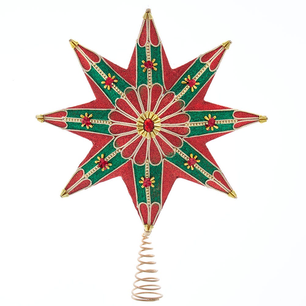 Picture of Kurt S. Adler S4433 16 in. 8-Point Traditional Star Tree Topper&#44; Red&#44; Green & Gold