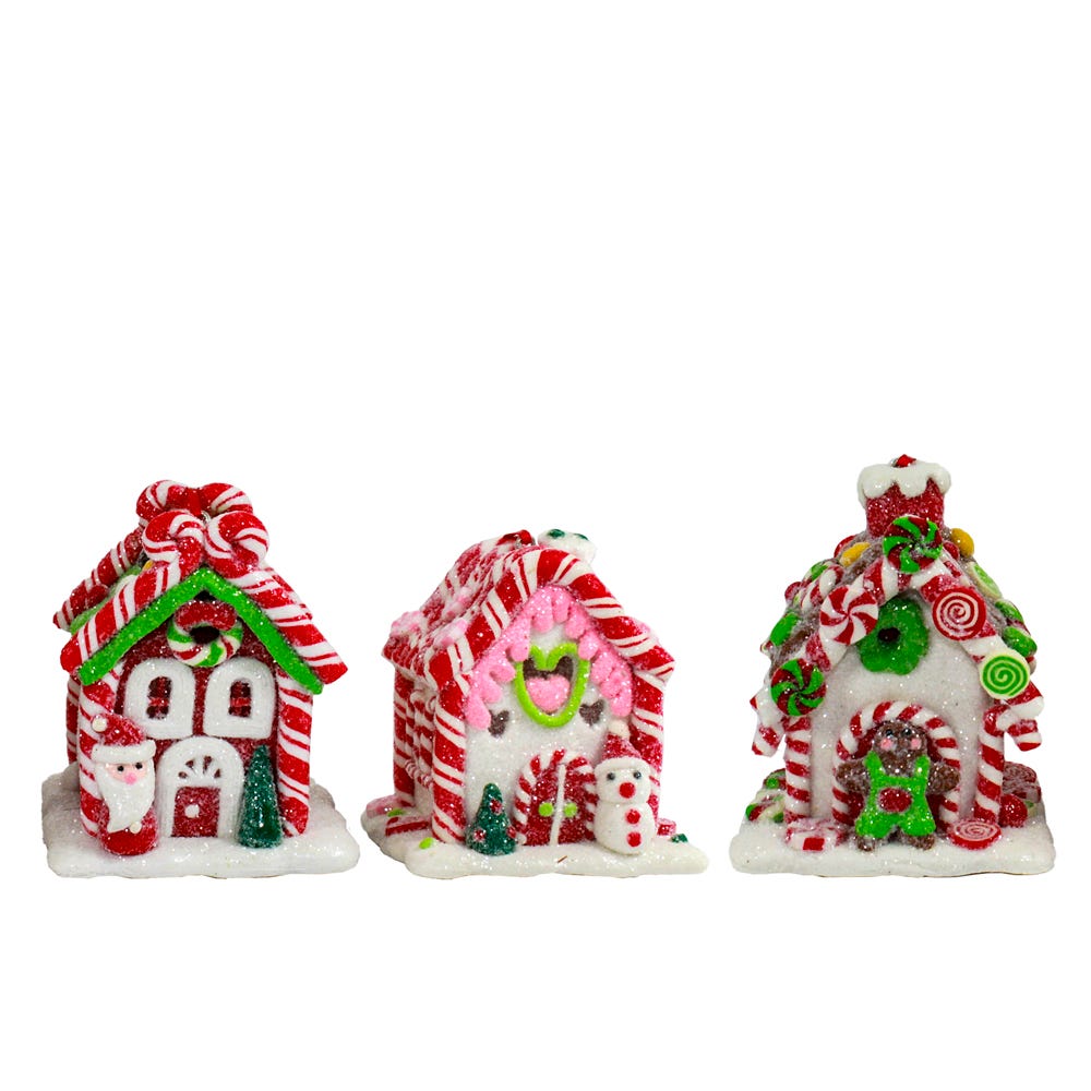 3.5 in. Battery-Operated Gingerbread LED Candy House Set - 3 Piece