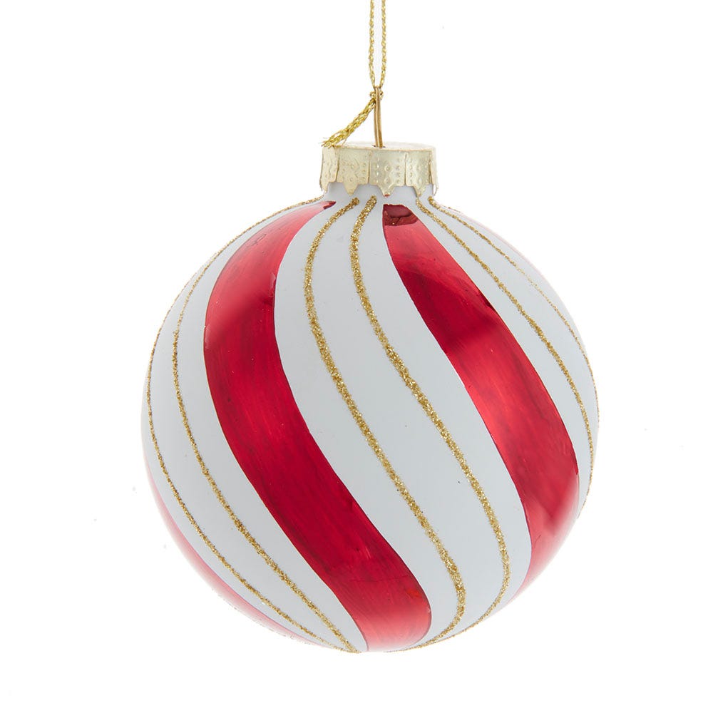 80 mm Gold, Red & White Glass Ball Ornaments Set - 6 Piece