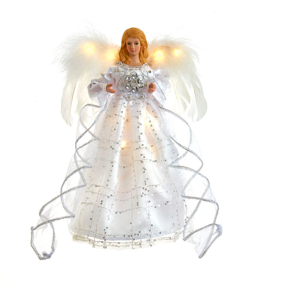 Kurt S. Adler BAT0100 10 in. Battery-Operated Silver & White Fairy Lighted Angel Tree Topper -  kurt S Adler Inc