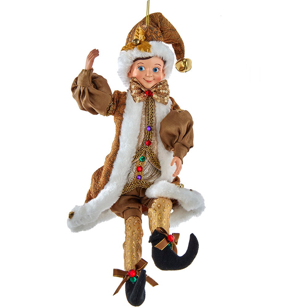 16 in. Kringle Klaus Fortune Gold Elf Ornament