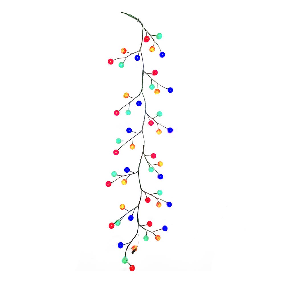 6 ft. Green & Multicolor Garland with 48 LED Ball Lights