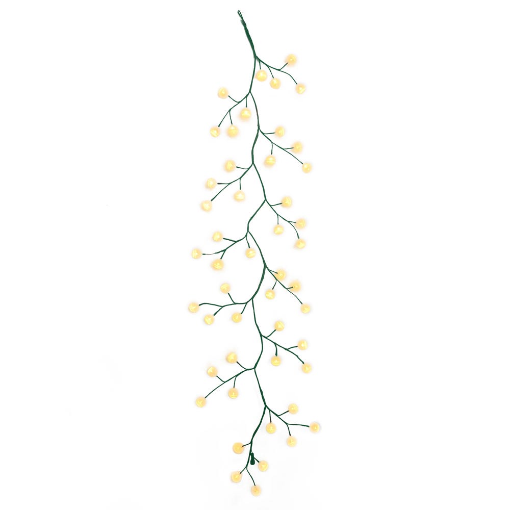 6 ft. Green & Warm White Garland with 48 LED Lights & White Ball