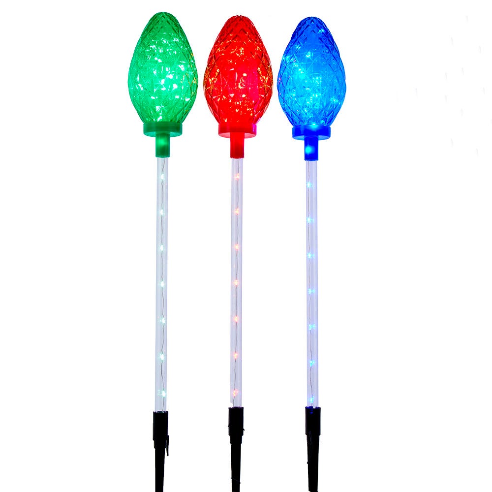 27.2 in. Multicolor LED Faceted C9 Yard Stakes Set - 3 Piece