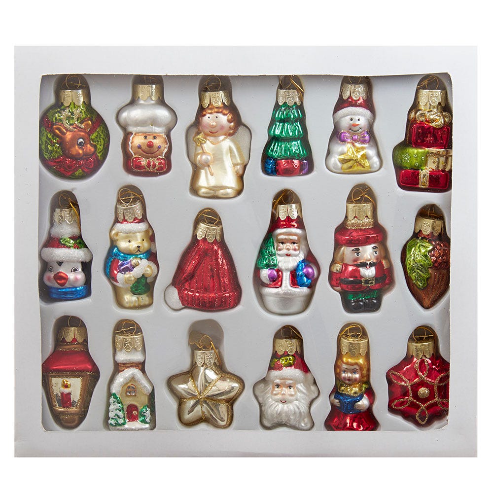 2-2.5 in. Mini Christmas Shape Glass Ornaments Set - 18 Piece