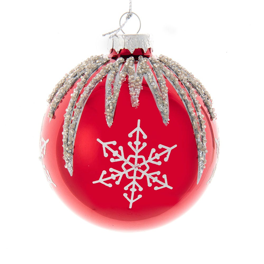 80 mm Red & Silver Snowflake Ball Ornaments Set - 6 Piece