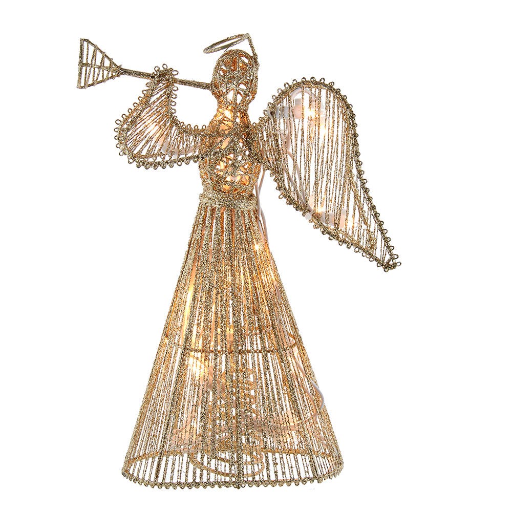 12 in. 20 Light Incandescent Gold Glitter Angel Tree Topper