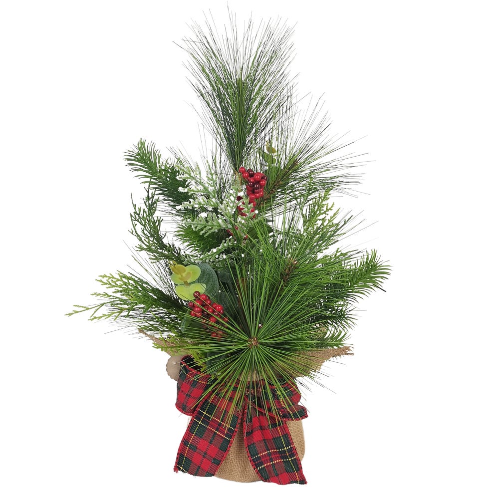 18 in. Berries & Plaid Ribbon Green Artificial Tree