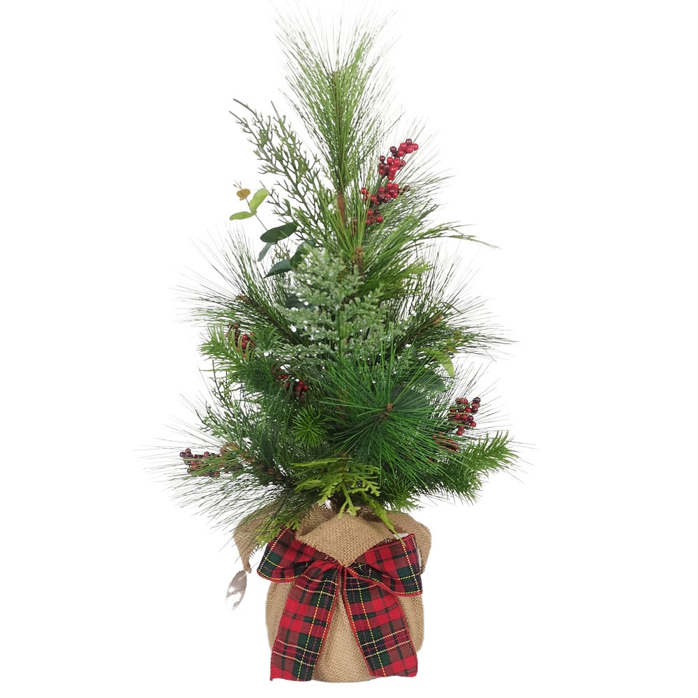 24 in. Berries & Plaid Ribbon Green Artificial Tree