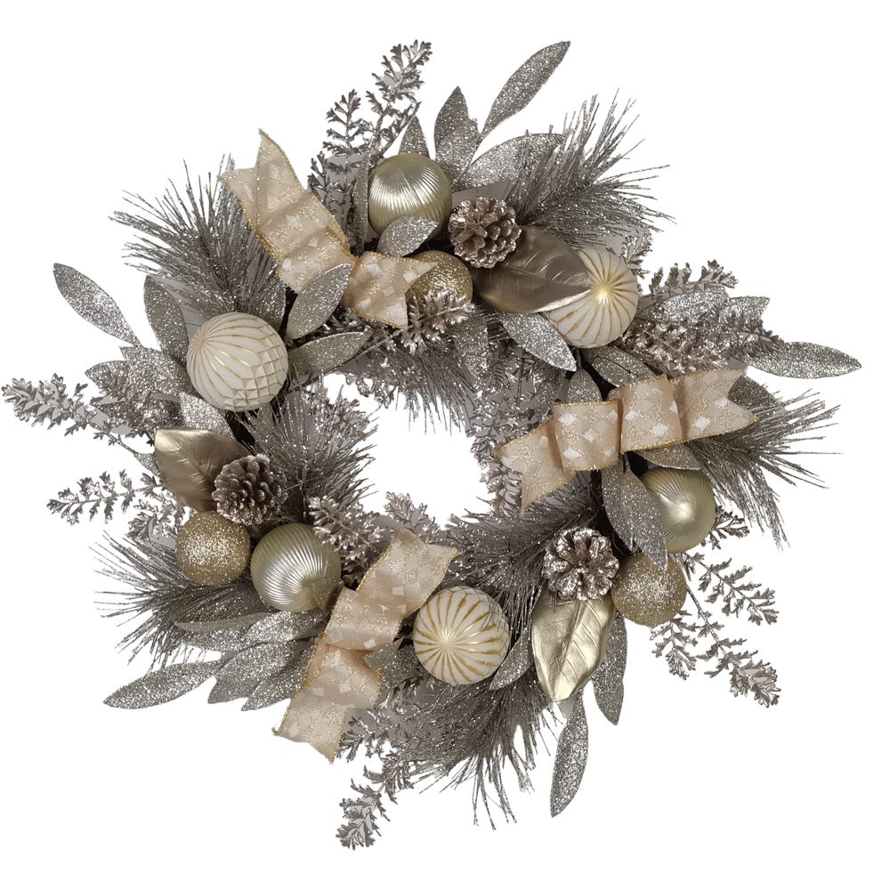 24 in. Silver & Gold Champagne Rattan Wreath
