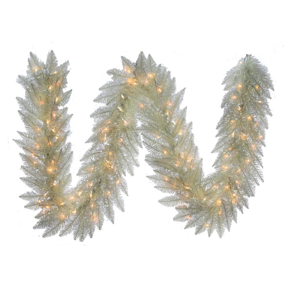 9 ft. Pre-Lit Clear Incandescent Iridescent Garland