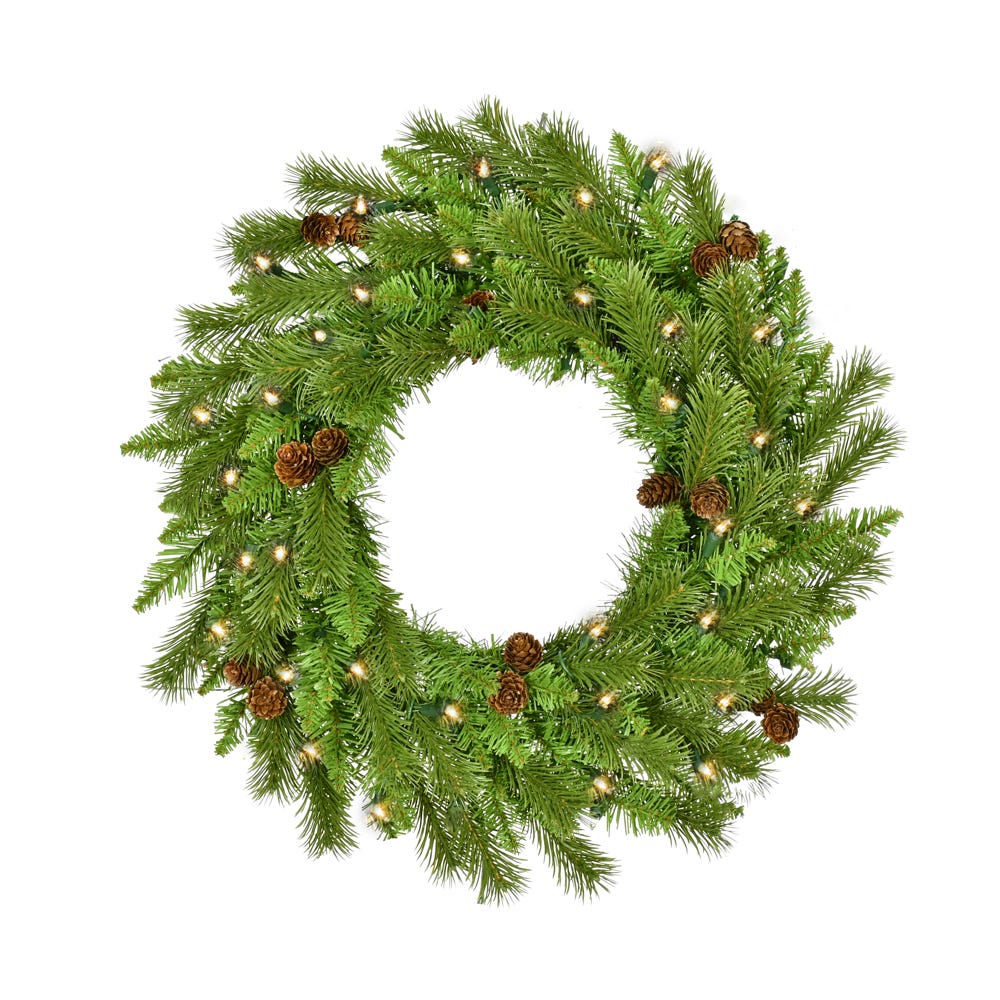 24 in. Pre-Lit Clear Incandescent Pinecone Wreath