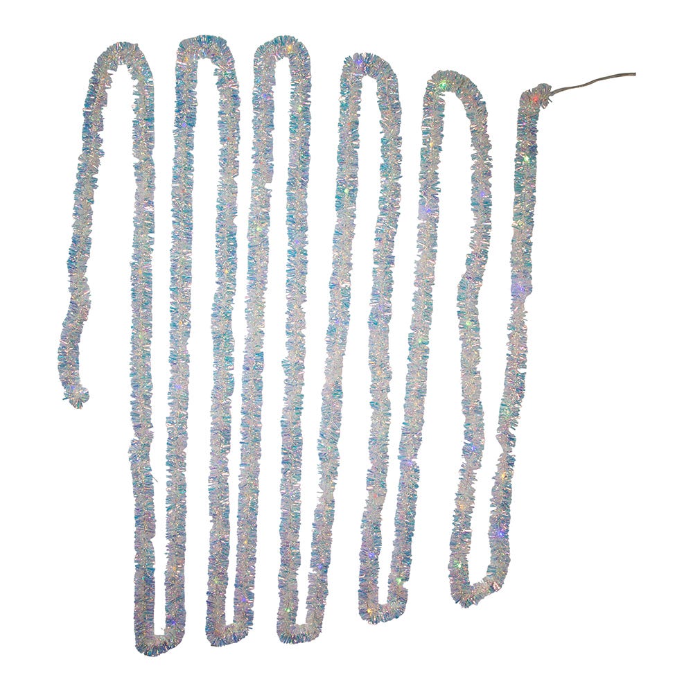 32.8 ft. Battery-Operated Iridescent Tinsel Garland with 100 Multicolor Lights