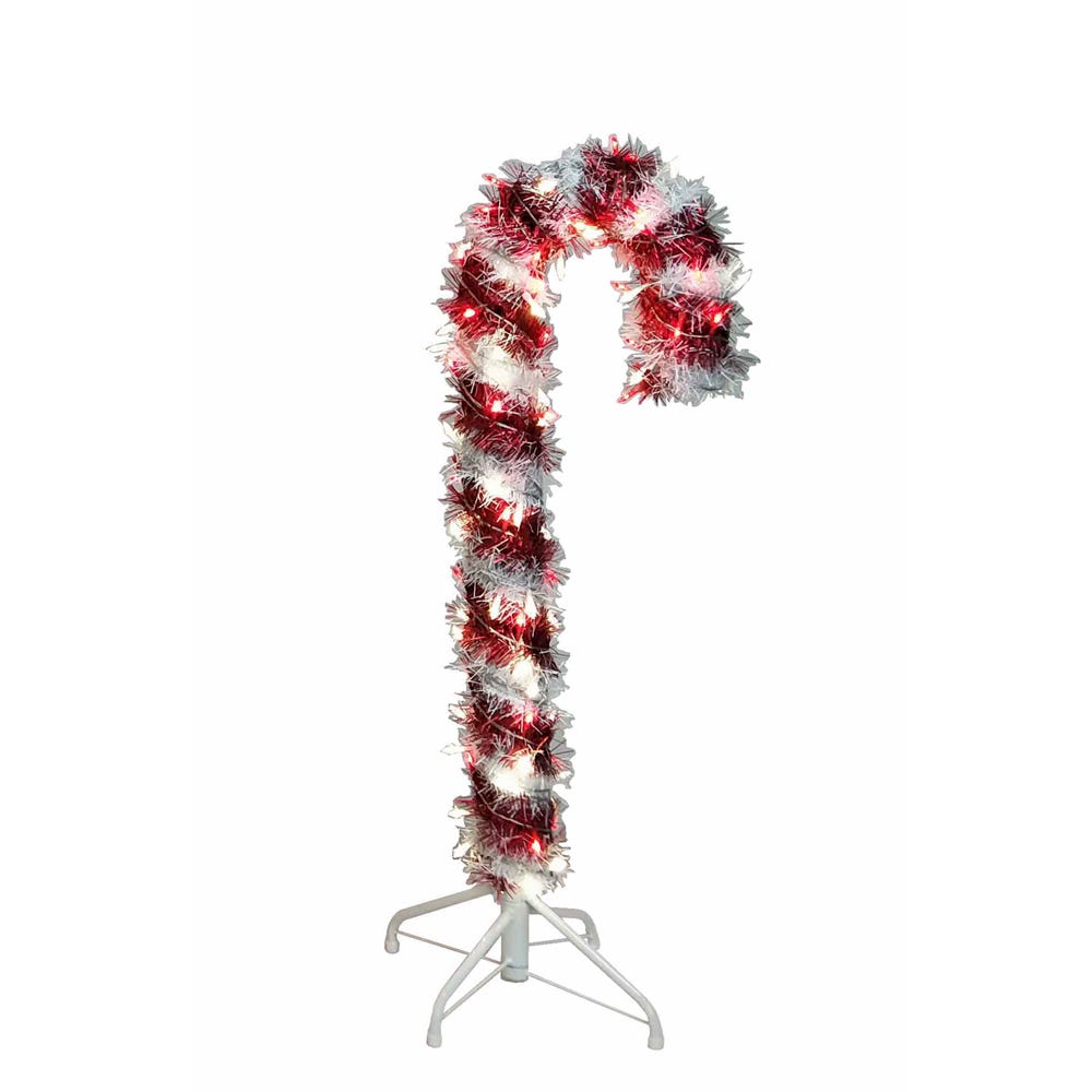 3 ft. Pre-Lit Red & White LED Tinsel Candy Cane