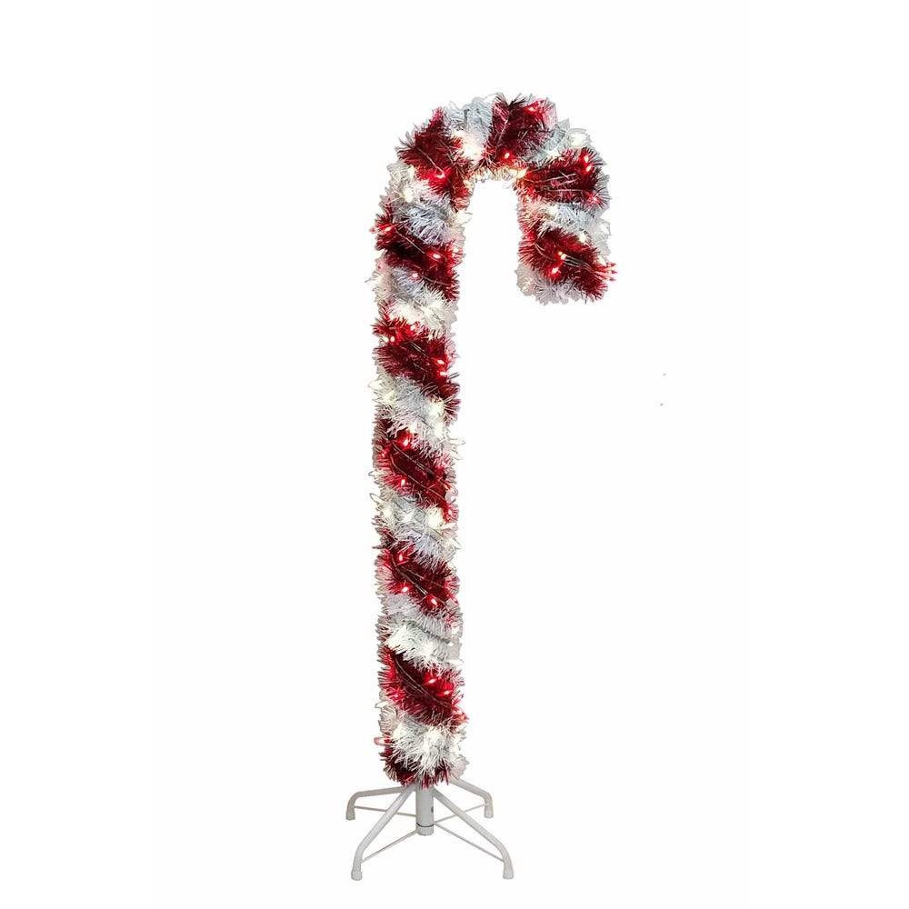 4 ft. Pre-Lit Red & White LED Tinsel Candy Cane
