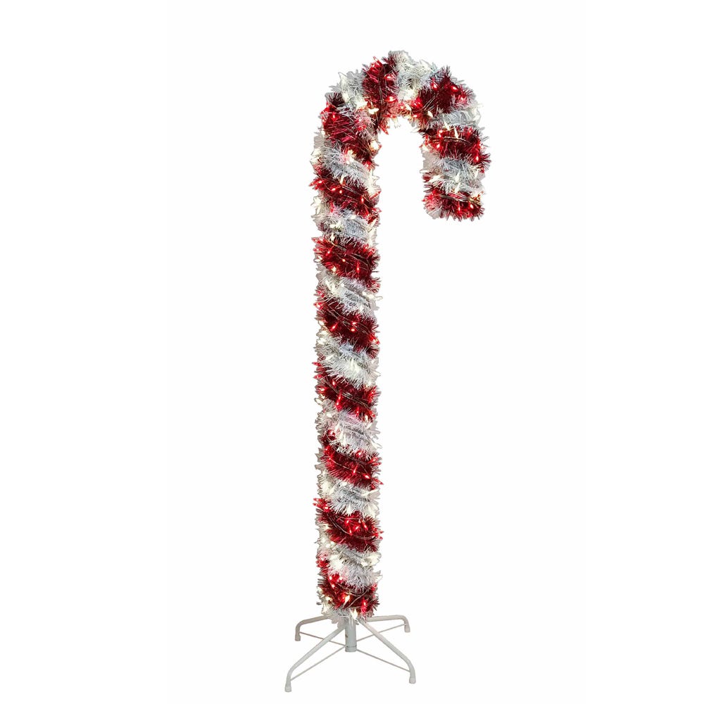 5 ft. Pre-Lit Red & White LED Tinsel Candy Cane