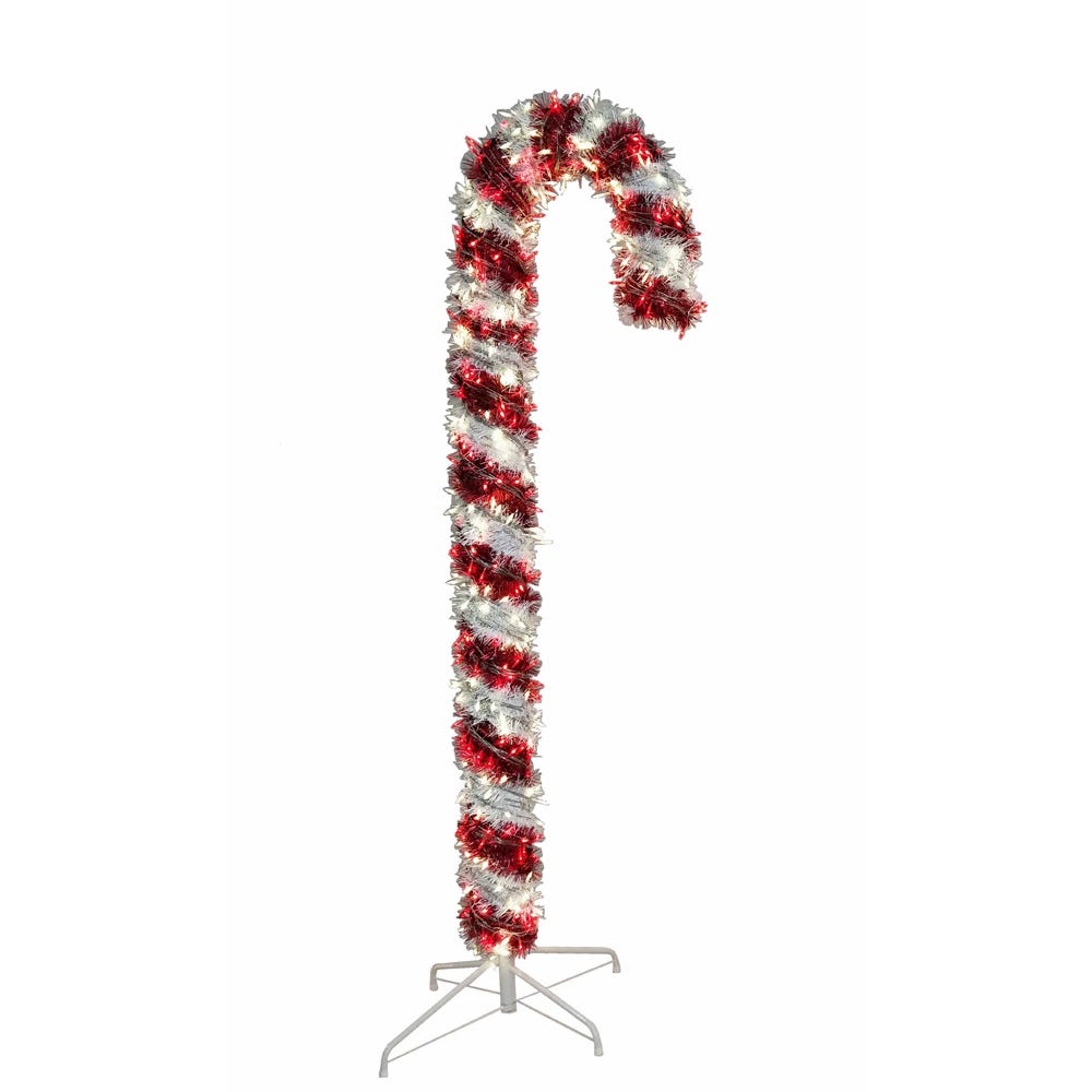 Kurt S. Adler UL1295 6 ft. Pre-Lit Red & White LED Tinsel Candy Cane