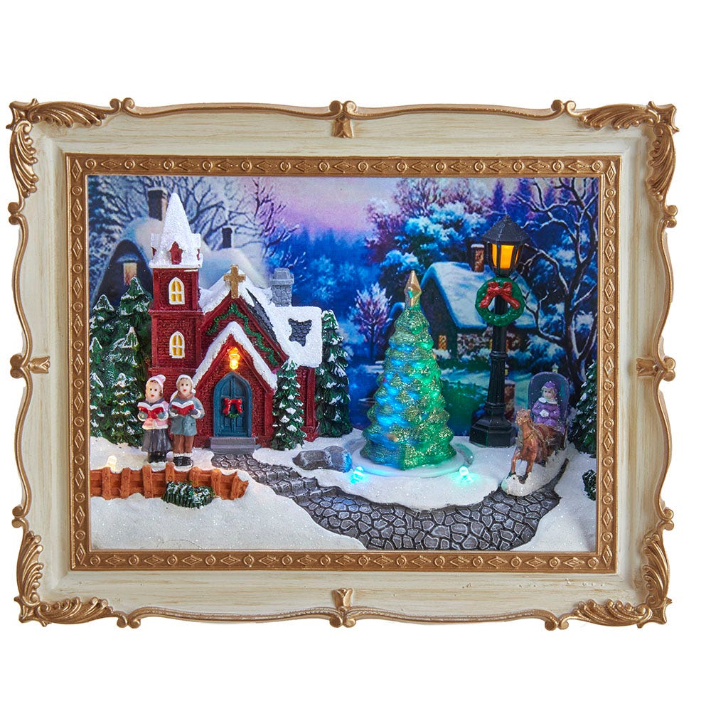 7.48 in. Battery-Operated Light Up Musical Village Scene Frame
