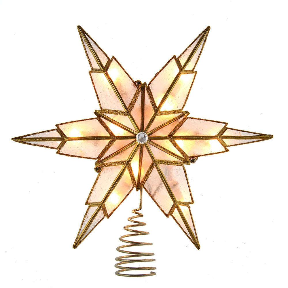 Picture of Kurt S. Adler UL3173 10-Light 6 Point Gold Capiz Star Tree Topper
