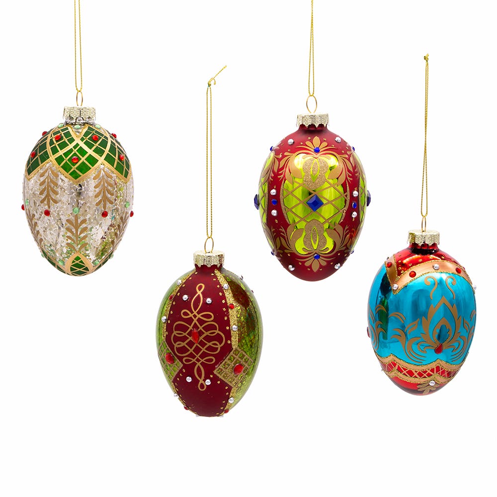 65 mm Glass Egg Ornaments Set - 4 Piece