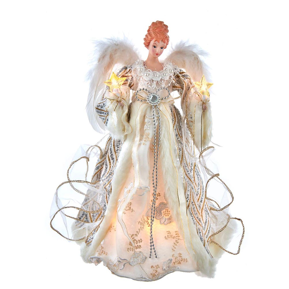14 in. 10-Light Lighted Gold & Silver Angel Tree Topper with UL Certified
