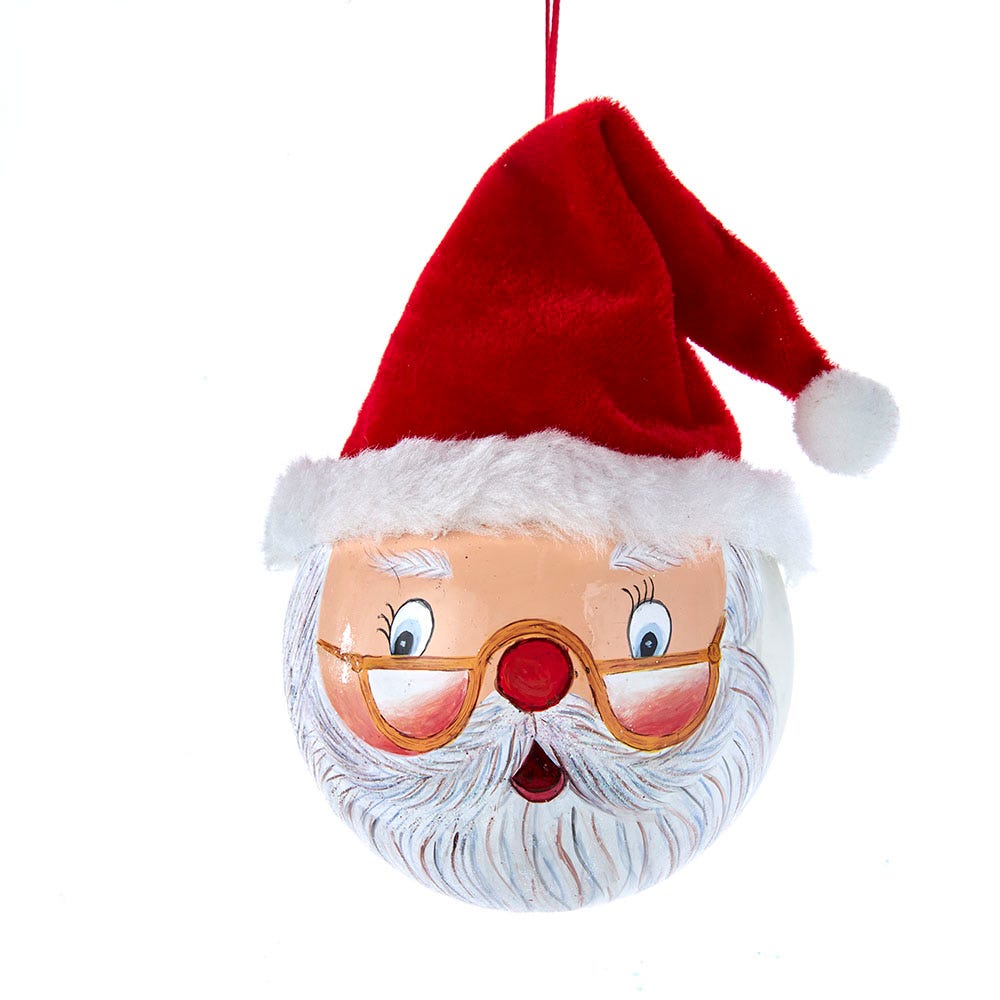 4 in. Glass Painted Santa Face Ball Ornament
