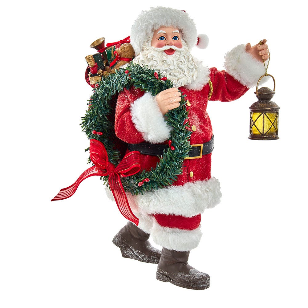 10.5 in. Fabrich Santa with Wreath & Lantern