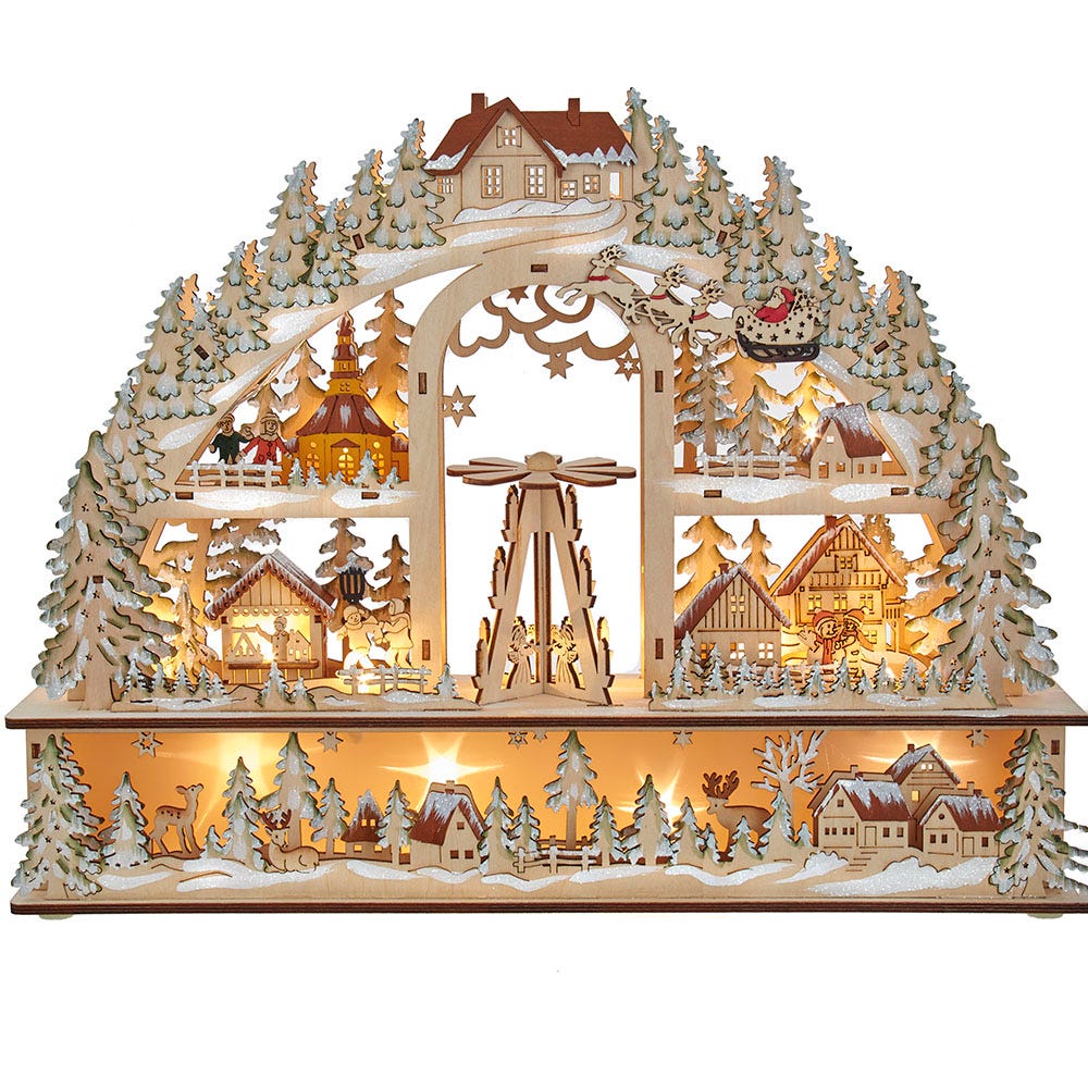 Kurt S. Adler JEL0986 13.8 in. Battery-Operated Light Up Christmas Village with Santa