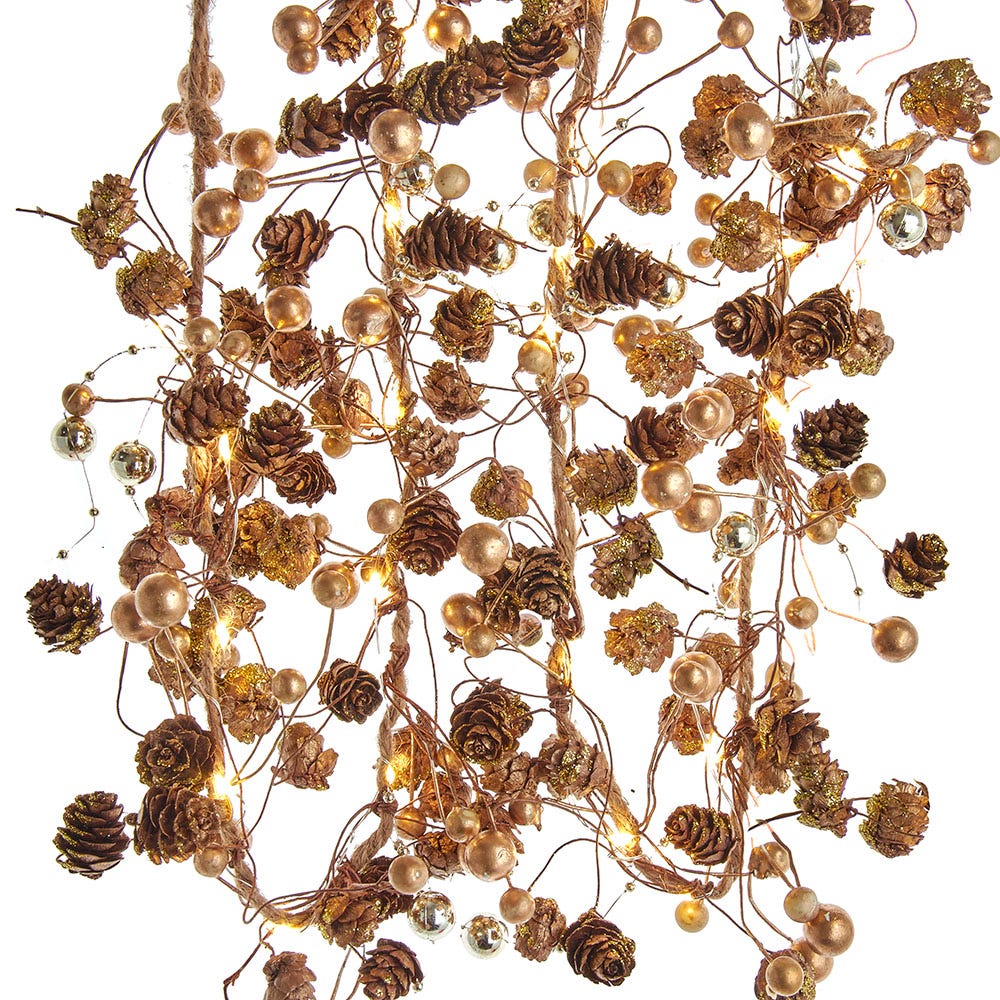 6 ft. Battery-Operated Gold Pinecone & Berry Rope Garland