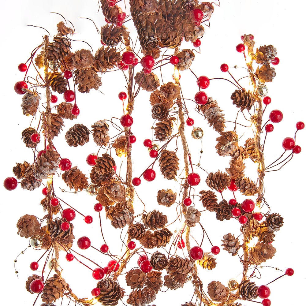6 ft. Battery-Operated Pinecone & Red Berry Rope Garland