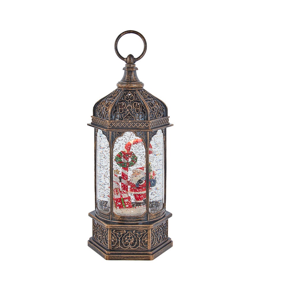11 in. Battery-Operated Light Up Santa Water Lantern