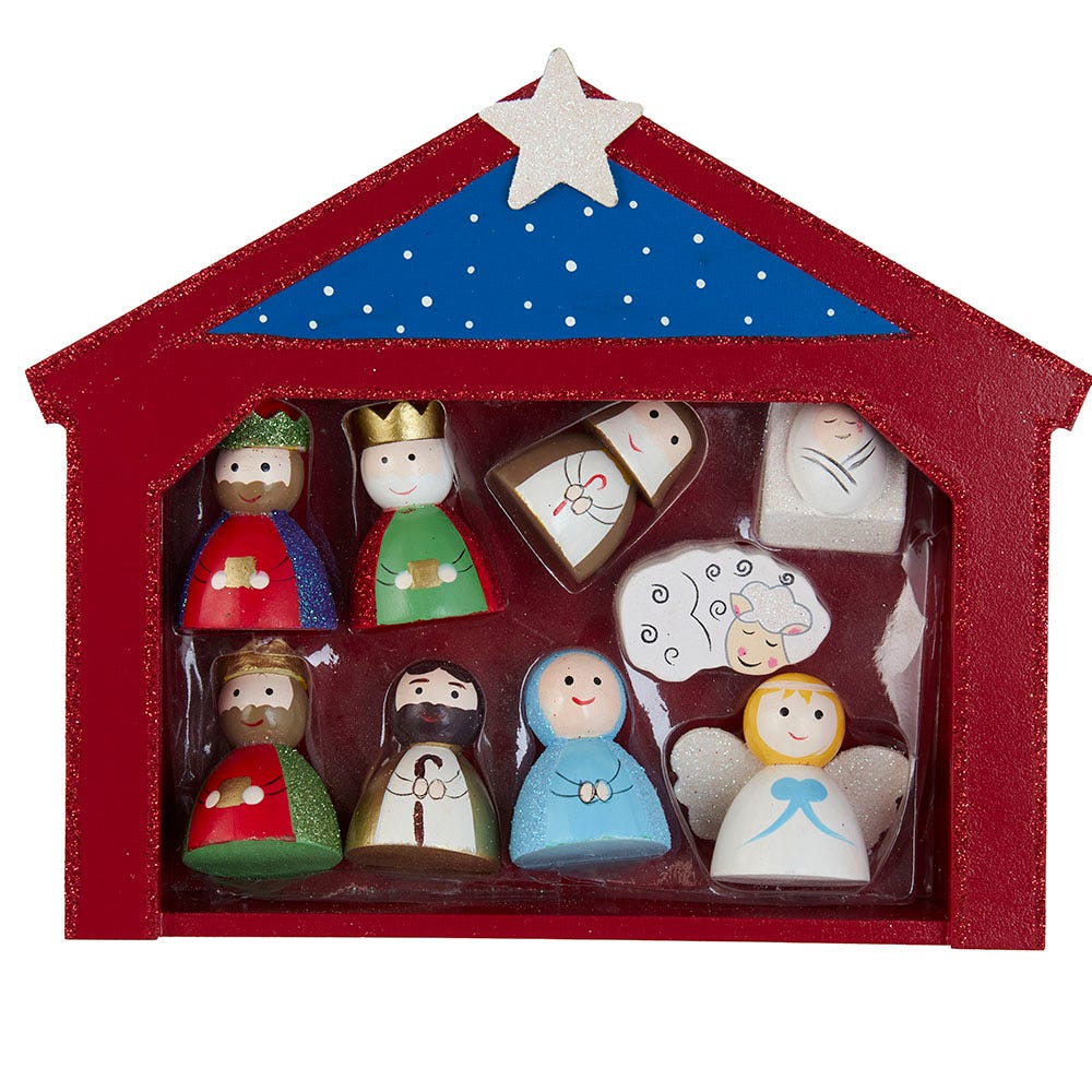 9 in. Miniature Nativity Figurine Set with 9 Figures & Stable