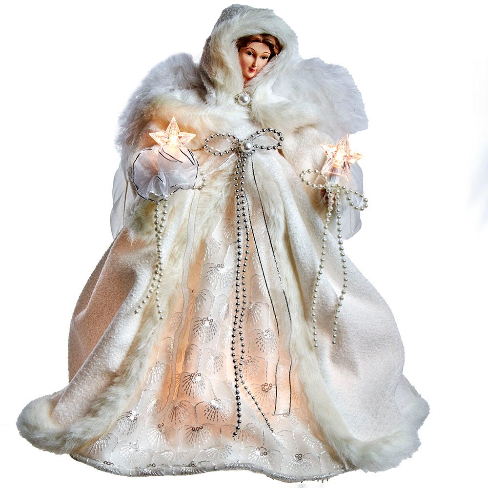 14 in. 10-Light White Angel Tree Topper with UL Certified