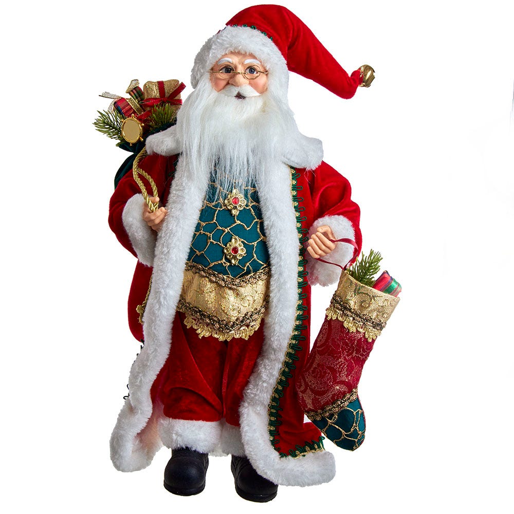 17 in. Kringle Klaus Fancy Santa with Stocking