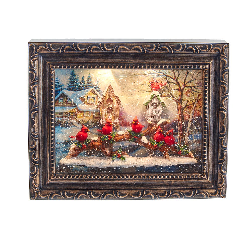 7.75 in. Battery-Operated Musical Water Cardinals Frame