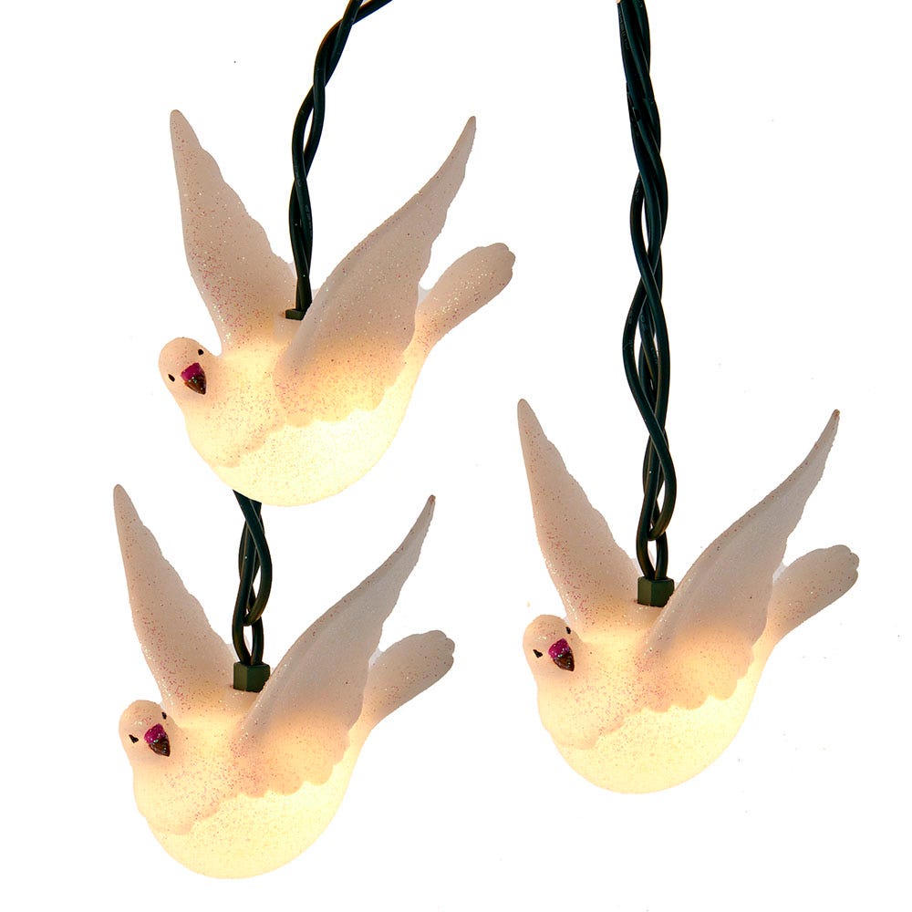 10-Light Glitter Dove Light Set with UL Certified