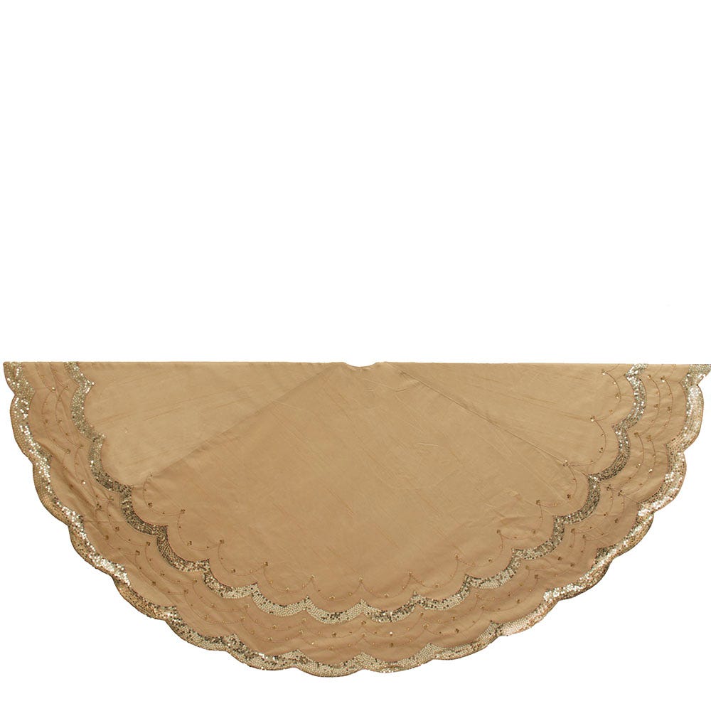 72 in. Gold with Sequins Scalloped Embroidered Tree Skirt