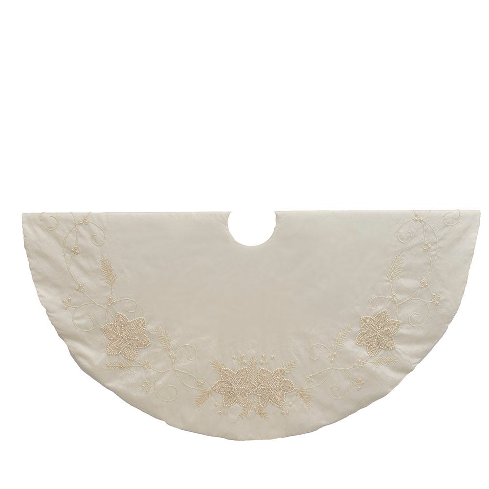 54 in. Ivory with Pearl Beads Tree Skirt