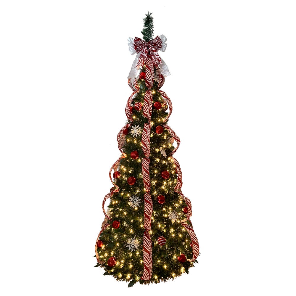 Kurt S. Adler TR3263 6 ft. Pre-Lit Red & White Collapsible Decorated Artificial Tree